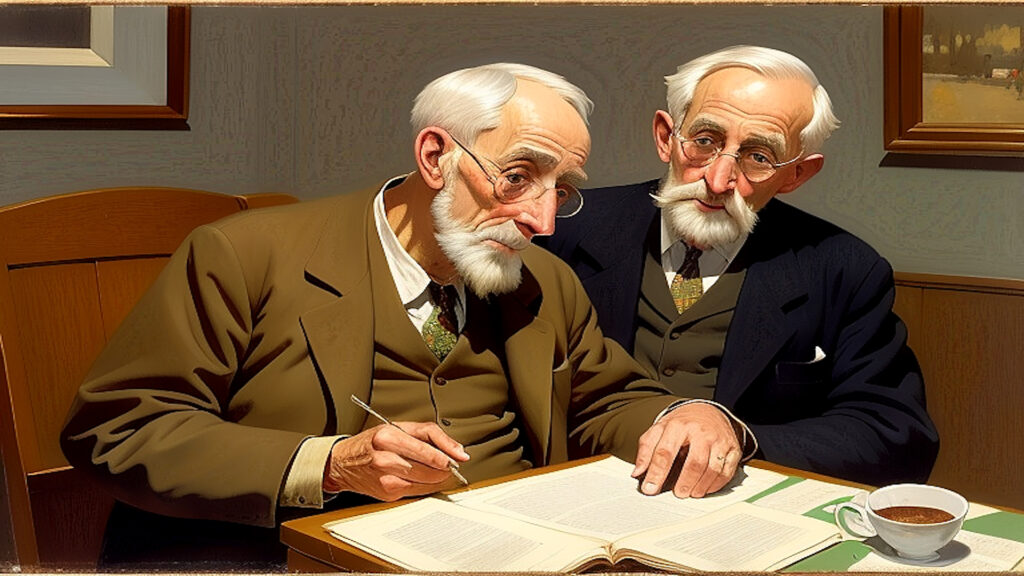 AI Product News. Two old men planning their AI futures.