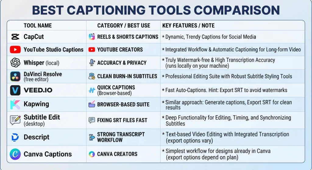 TOOLS COMPARISON AI Subtitle Generator Free No Watermark (2)