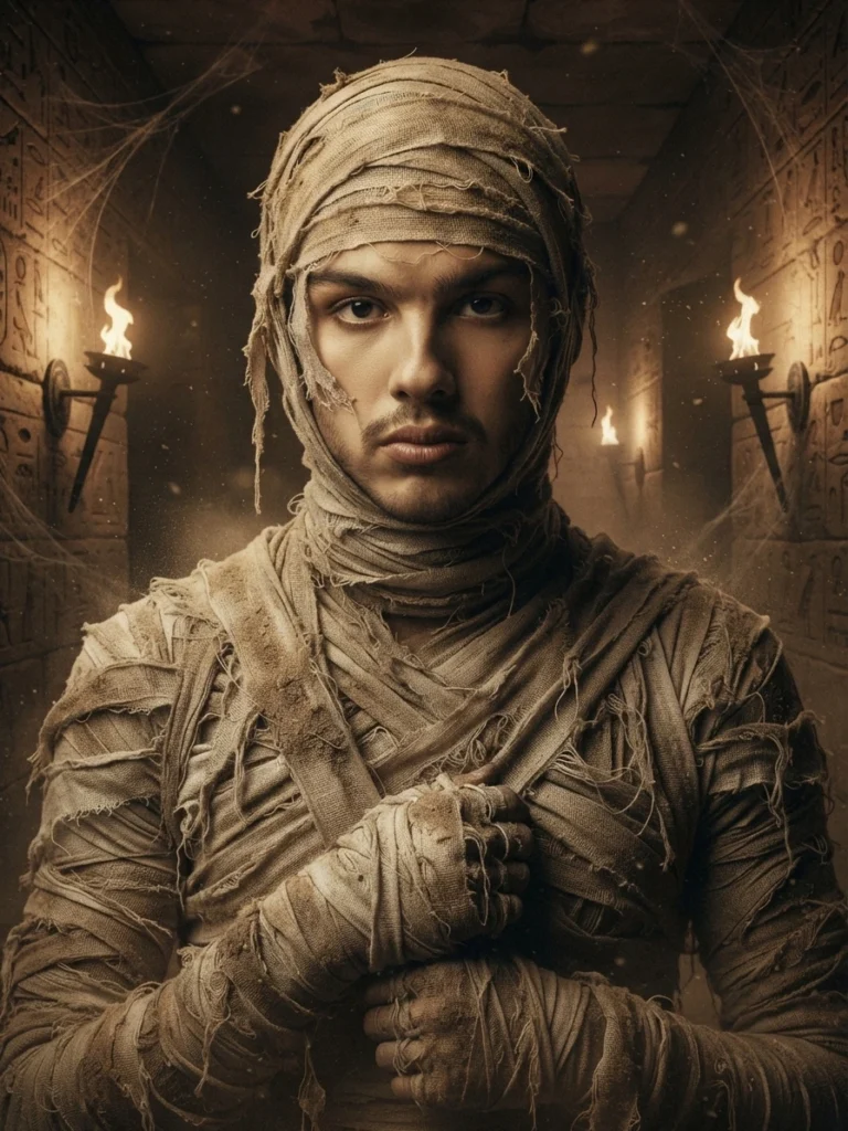 Classic mummy character portrait made with Gemini Halloween Photo Prompts