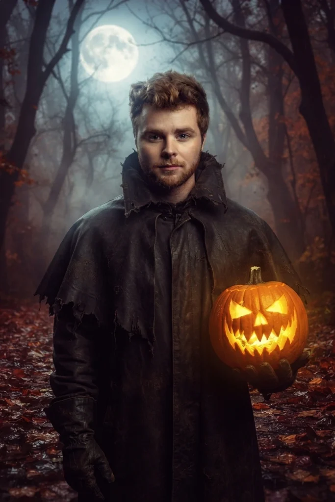 Headless Horseman inspired character created using Gemini Halloween Photo Prompts for men
