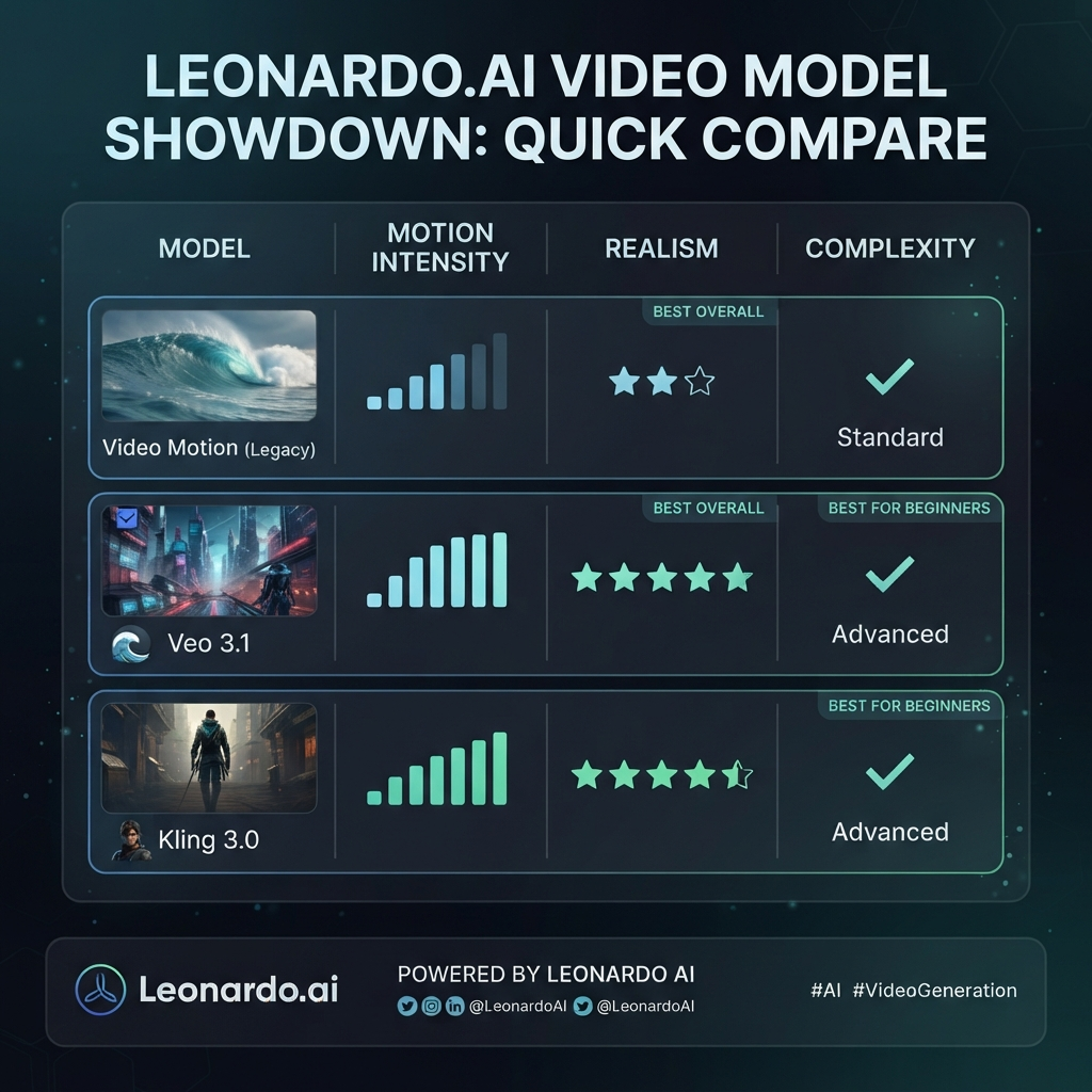 Comparison of Leonardo AI video models