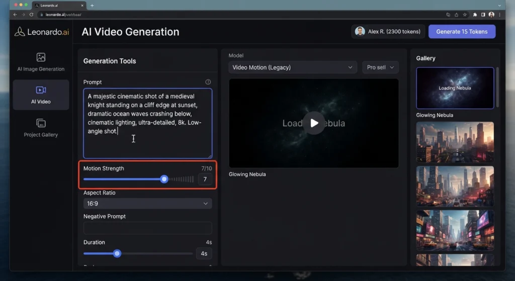 Leonardo AI motion strength slider for image-to-video