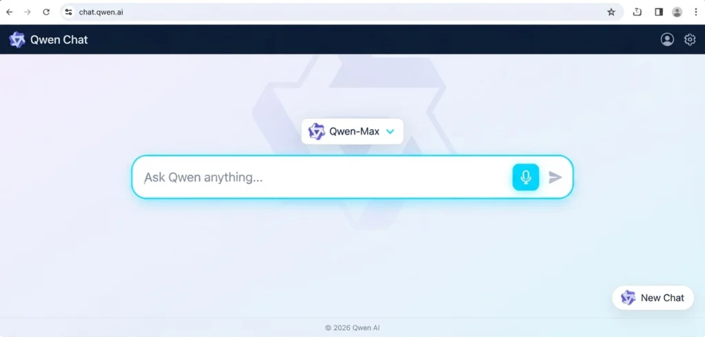 Qwen Chat homepage interface at chat.qwen.ai