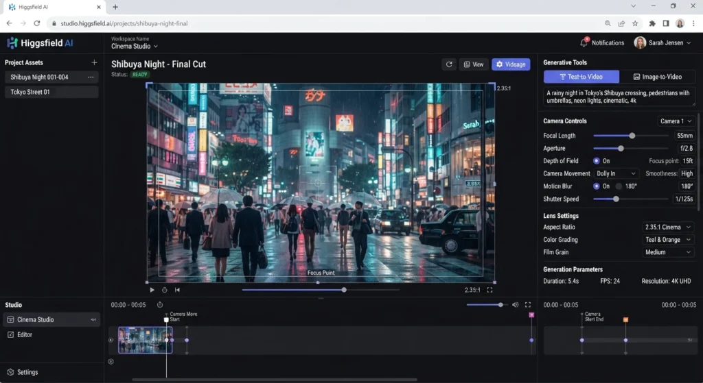 What Is Higgsfield AI" section — a screenshot of the Cinema Studio workspace (camera/lens controls visible) — the 601MEDIA or tutorial image above works well here