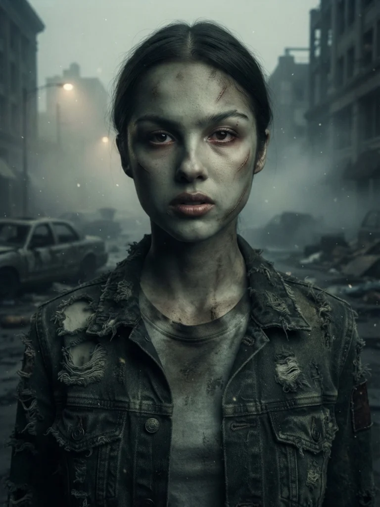 Gritty zombie apocalypse survivor style using Gemini Halloween Photo Prompts