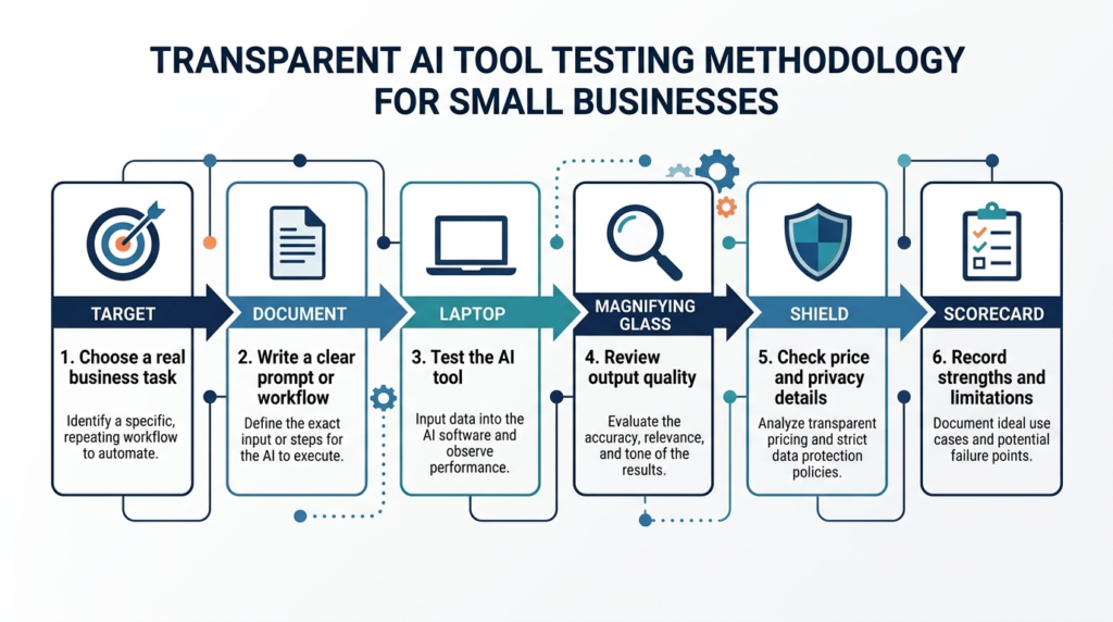 AI Product News testing process for evaluating AI tools for small businesses