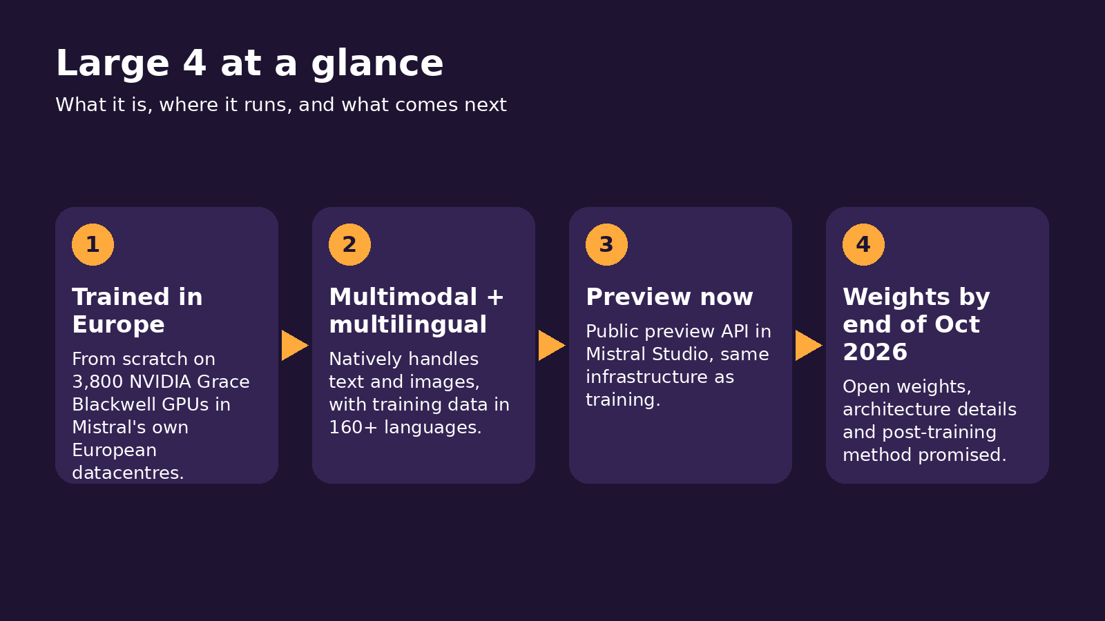Mistral Large 4 at a glance: training, capabilities, preview and open weights