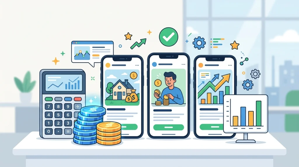 Illustration of AI video ad testing budget with credits, retries, and vertical ad variations